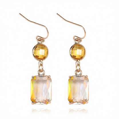 Yellow Crystal & 18K Gold-Plated Round Rectangle Drop Earrings