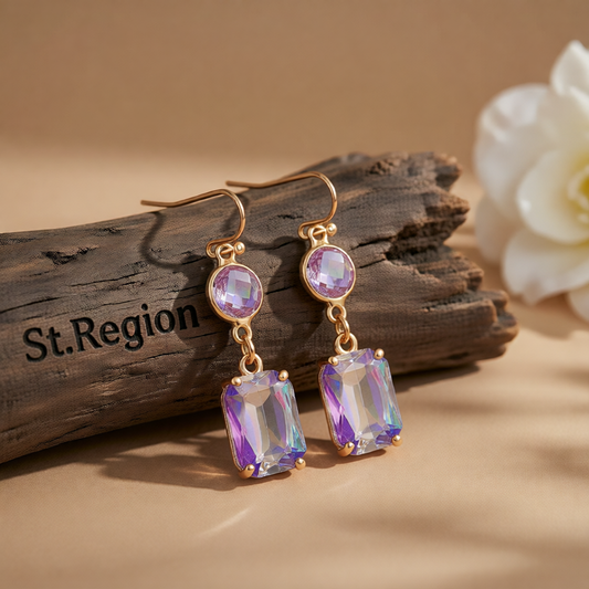 Purple Crystal & 18K Gold-Plated Round Rectangle Drop Earrings