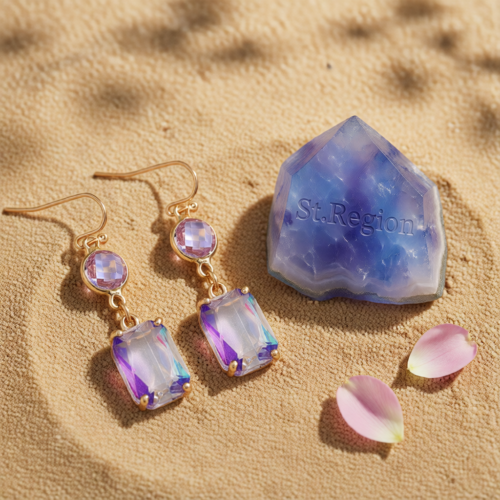 Purple Crystal & 18K Gold-Plated Round Rectangle Drop Earrings