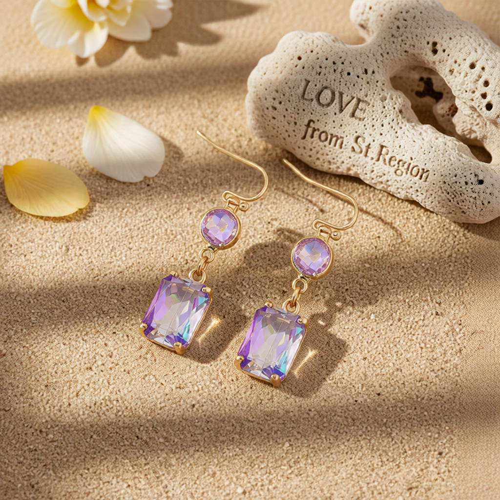Purple Crystal & 18K Gold-Plated Round Rectangle Drop Earrings