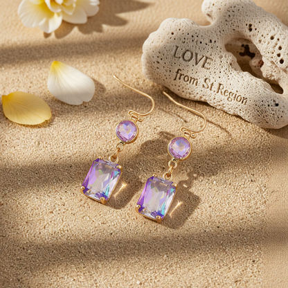 Purple Crystal & 18K Gold-Plated Round Rectangle Drop Earrings