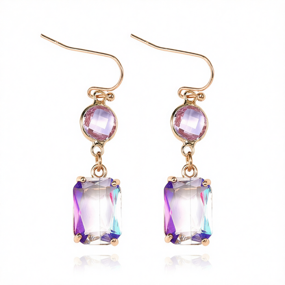 Purple Crystal & 18K Gold-Plated Round Rectangle Drop Earrings
