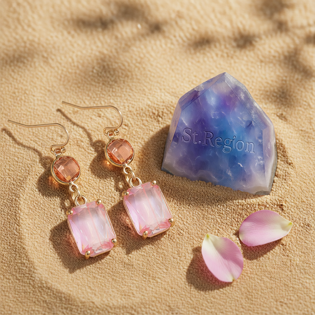 Pink Crystal & 18K Gold-Plated Round Rectangle Drop Earrings