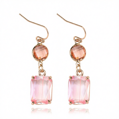 Pink Crystal & 18K Gold-Plated Round Rectangle Drop Earrings