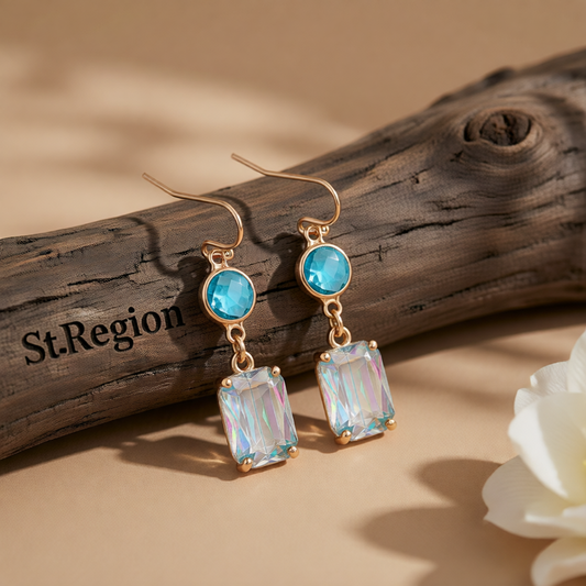 Blue Crystal & 18K Gold-Plated Round Rectangle Drop Earrings