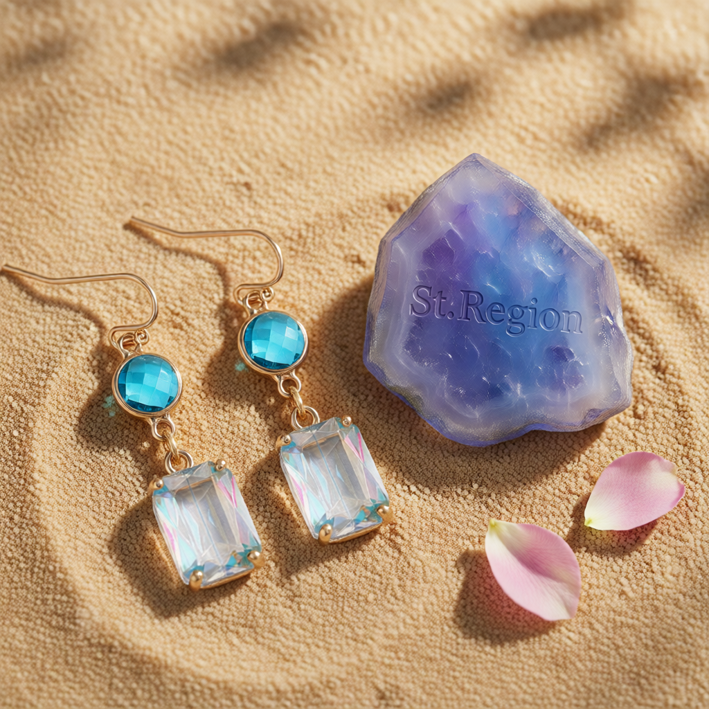 Blue Crystal & 18K Gold-Plated Round Rectangle Drop Earrings