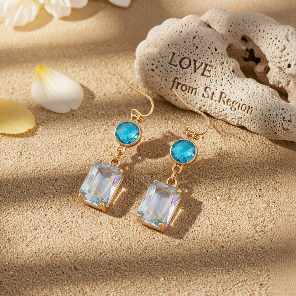 Blue Crystal & 18K Gold-Plated Round Rectangle Drop Earrings