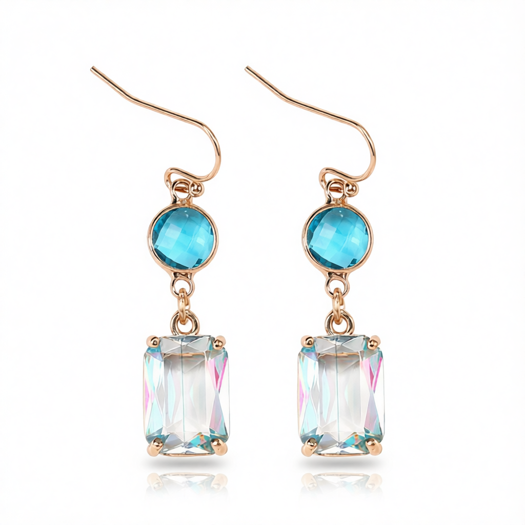 Blue Crystal & 18K Gold-Plated Round Rectangle Drop Earrings