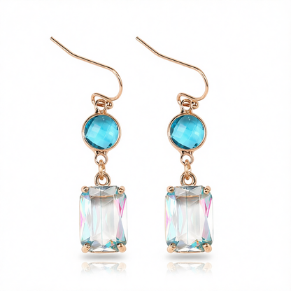 Blue Crystal & 18K Gold-Plated Round Rectangle Drop Earrings
