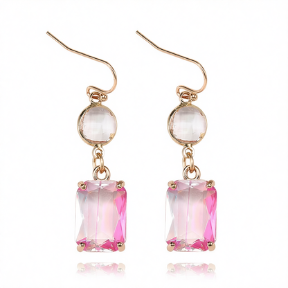 Light Pink Crystal & 18K Gold-Plated Round Rectangle Drop Earrings
