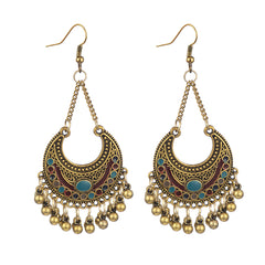 Colored Enamel & 18K Gold-Plated Ball-Detail Crescent Moon Drop Earrings