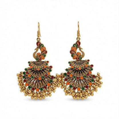 Brown Enamel and 18K Gold-Plated Peacock Bead Tassel Drop Earrings, gold drop earrings for women, everyday style, side view