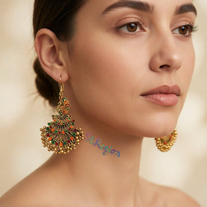 Brown Enamel and 18K Gold-Plated Peacock Bead Tassel Drop Earrings, gold drop earrings for women, everyday style, styled look
