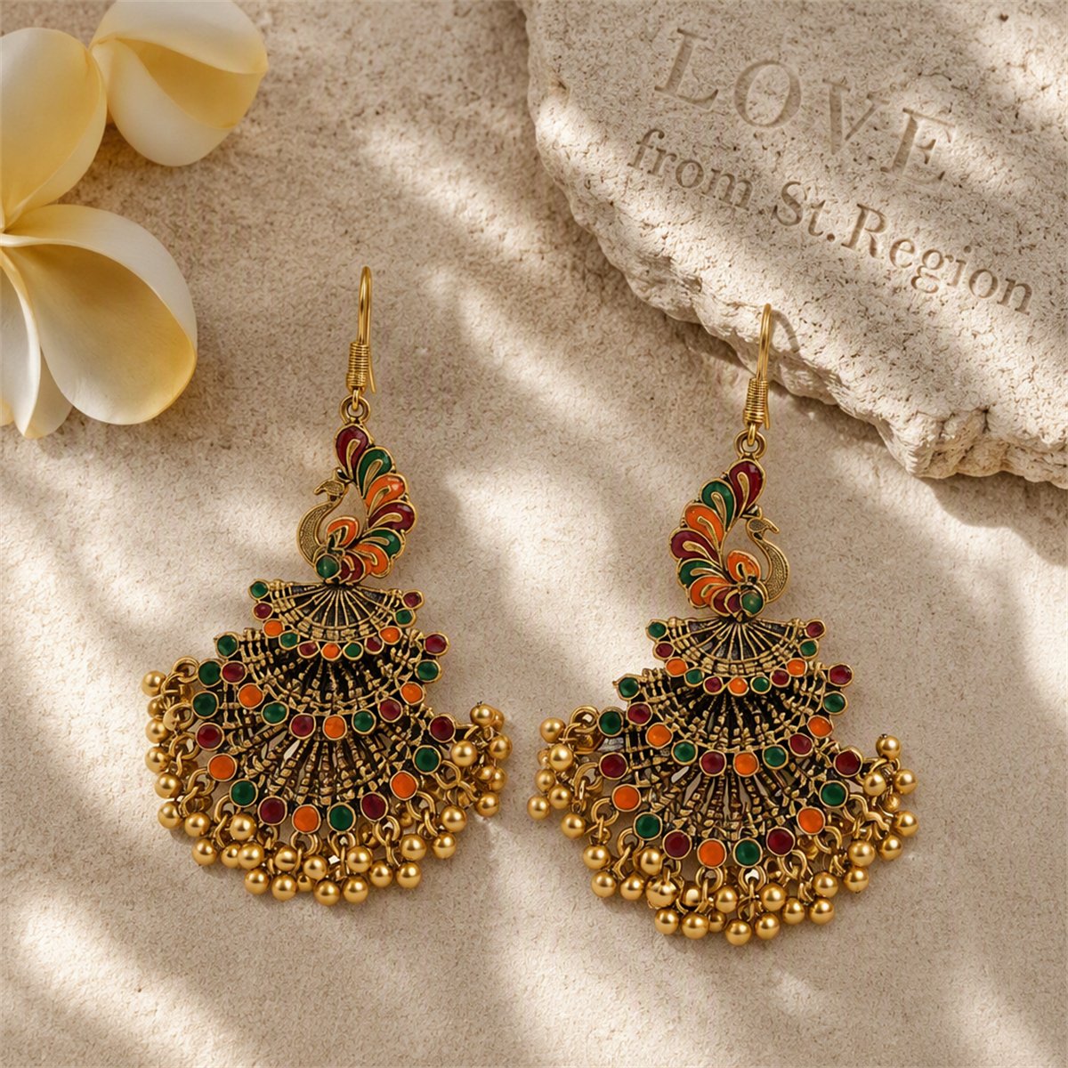 Brown Enamel and 18K Gold-Plated Peacock Bead Tassel Drop Earrings, gold drop earrings for women, lifestyle look