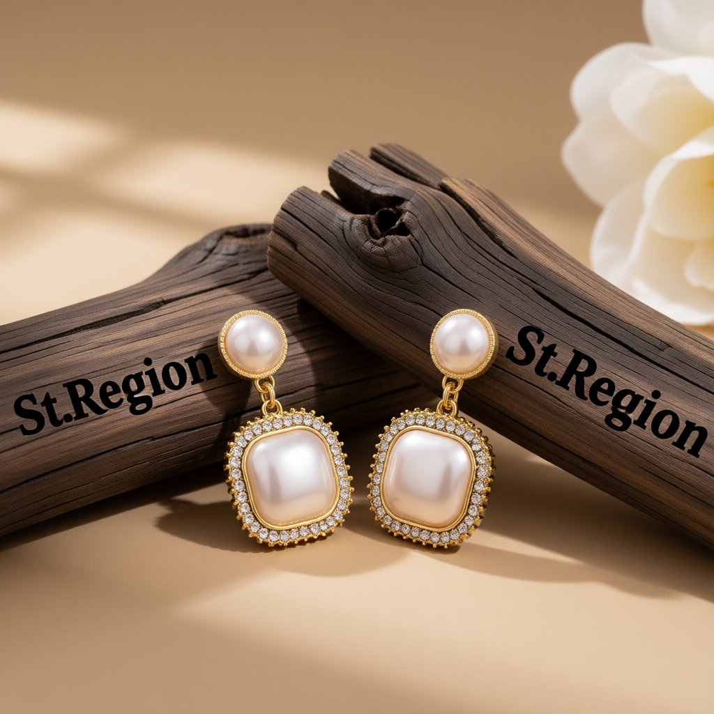 Pearl and Cubic Zirconia 18K Gold-Plated Pavé-Detail Square Drop Earrings, gold drop earrings for women, front view