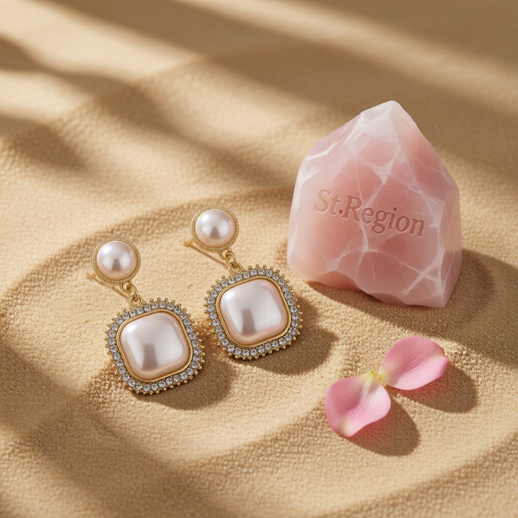 Pearl and Cubic Zirconia 18K Gold-Plated Pavé-Detail Square Drop Earrings, gold drop earrings for women, detail close-up