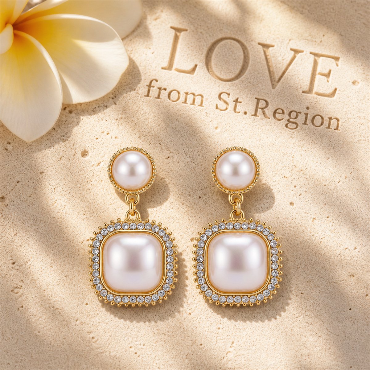 Pearl and Cubic Zirconia 18K Gold-Plated Pavé-Detail Square Drop Earrings, gold drop earrings for women, lifestyle look