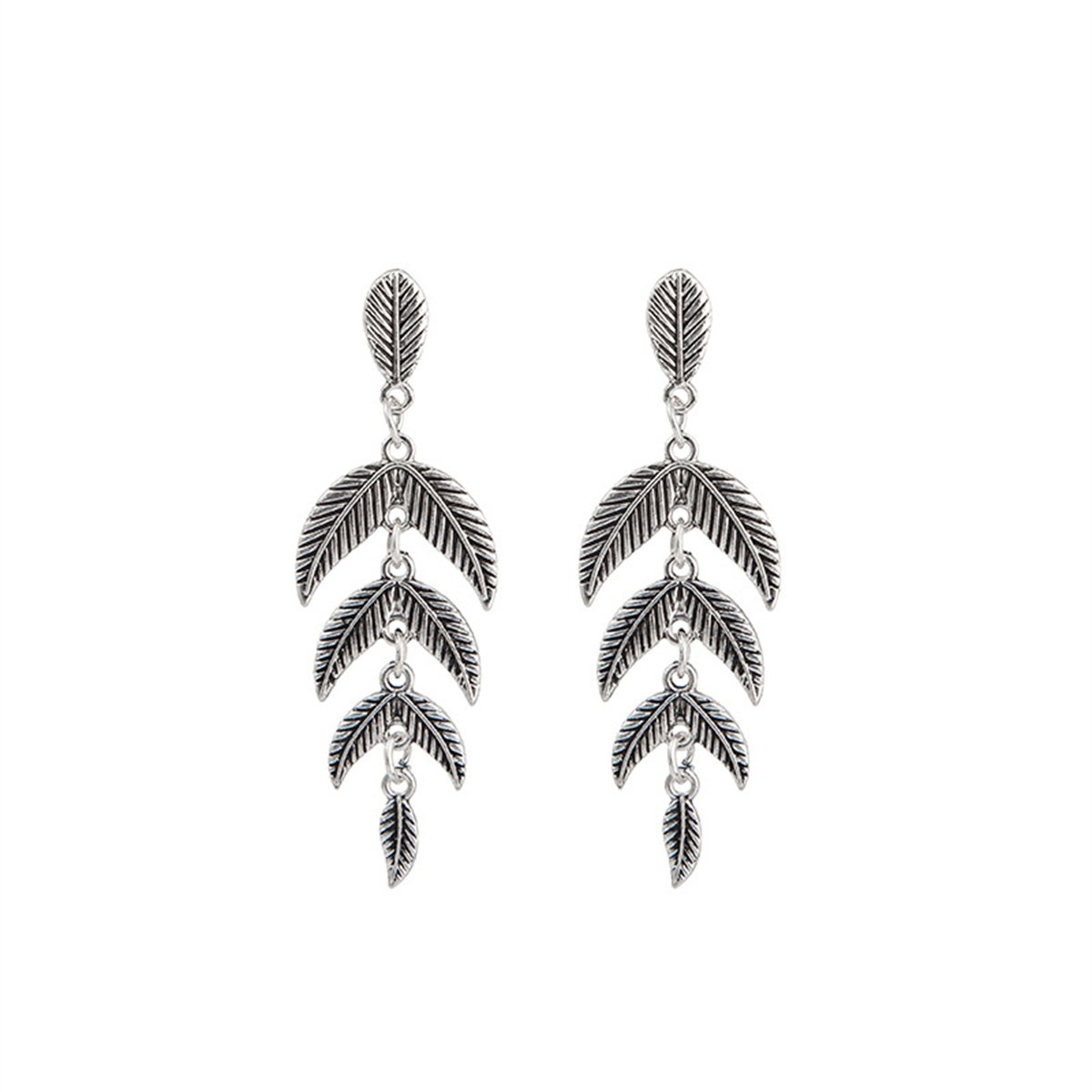 Silver-Plated Leaves Drop Earrings, silver drop earrings for women, elegant gift for her, side view