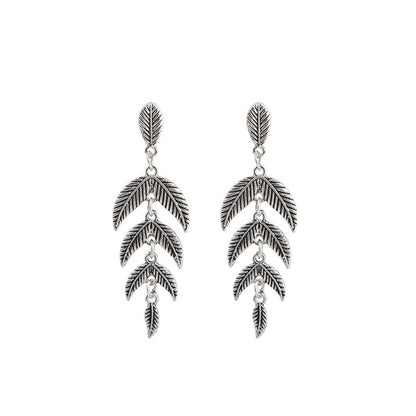 Silver-Plated Leaves Drop Earrings, silver drop earrings for women, elegant gift for her, side view