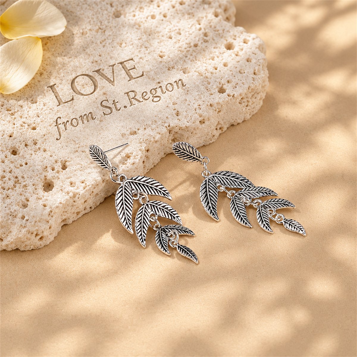 Silver-Plated Leaves Drop Earrings, silver drop earrings for women, elegant gift for her, lifestyle look