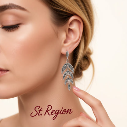 Silver-Plated Leaves Drop Earrings, silver drop earrings for women, elegant gift for her, styled look