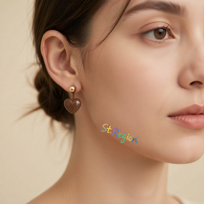 Coffee Enamel & 18K Gold-Plated Heart Ear Jackets