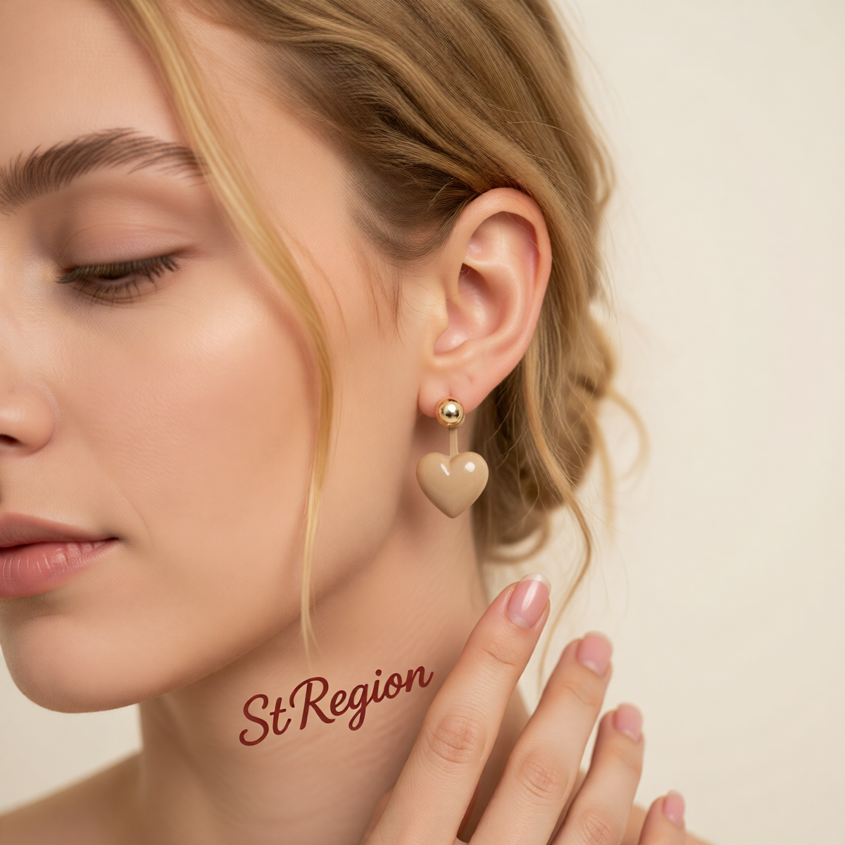 Gray Enamel & 18K Gold-Plated Heart Ear Jackets