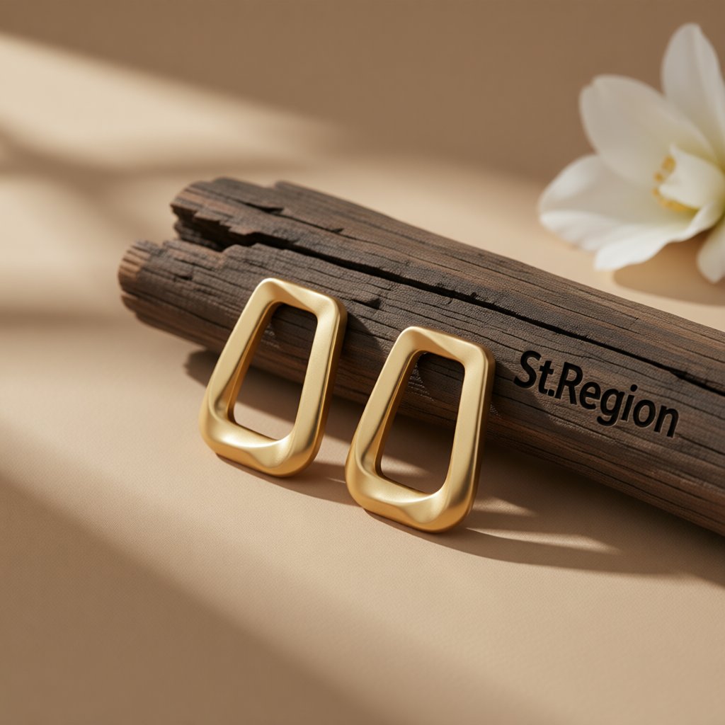 18K Gold-Plated Open Ladder Stud Earrings, gold stud earrings for women, vintage-inspired design, front view