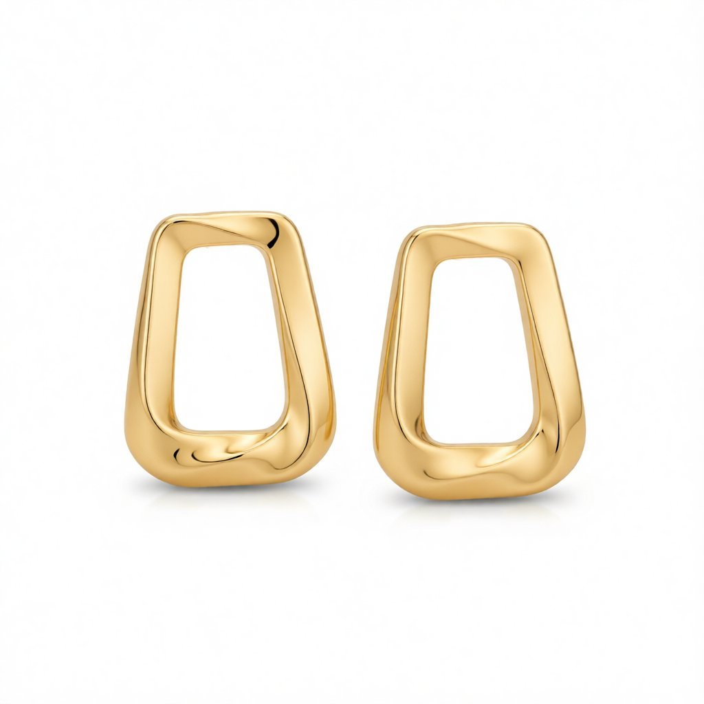 18K Gold-Plated Open Ladder Stud Earrings, gold stud earrings for women, vintage-inspired design, side view