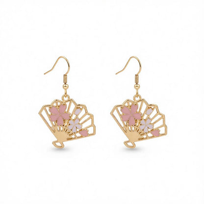 Enamel and 18K Gold-Plated Flower Fan Drop Earrings, gold drop earrings for women, botanical inspired, side view