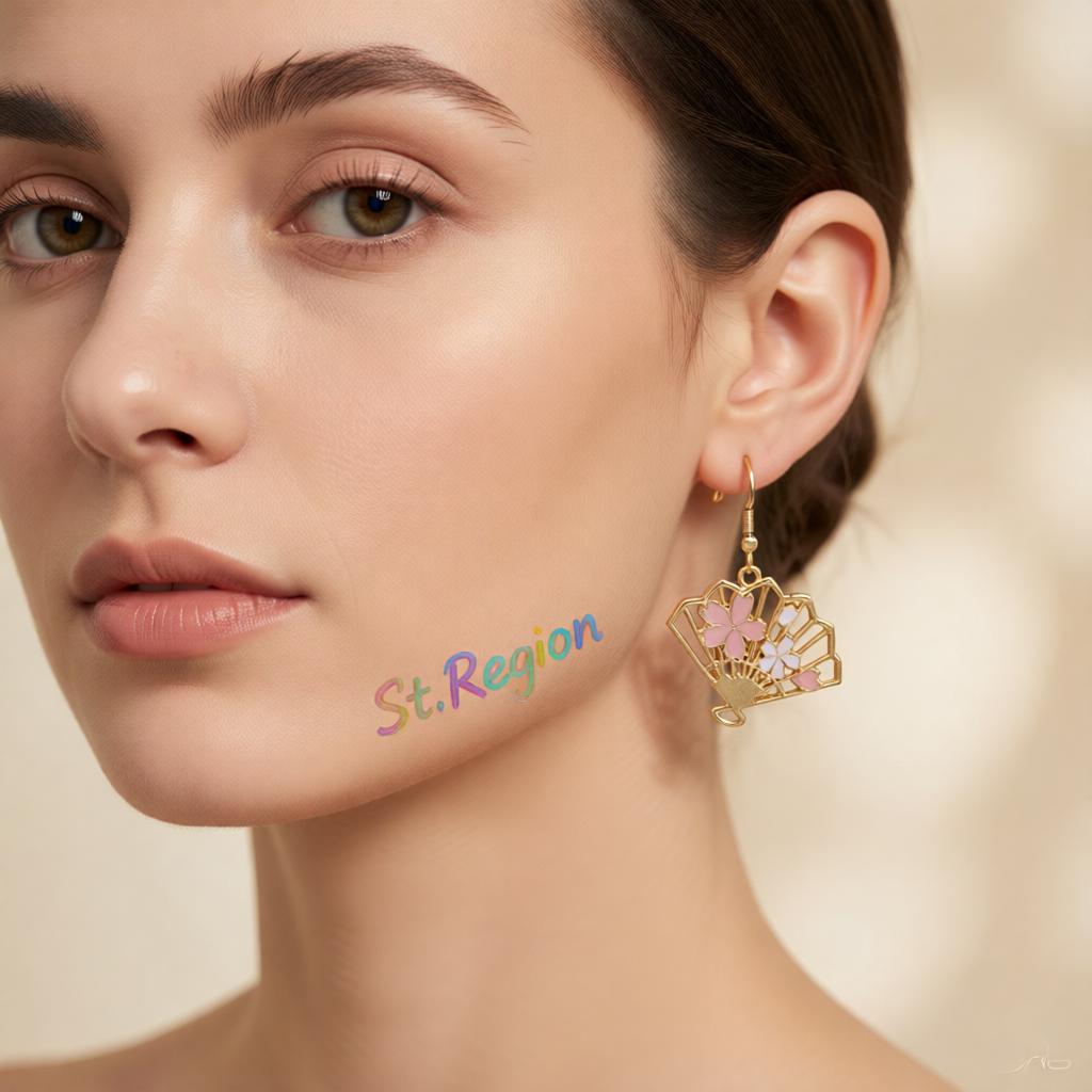 Enamel and 18K Gold-Plated Flower Fan Drop Earrings, gold drop earrings for women, botanical inspired, styled look