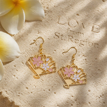 Enamel & 18K Gold-Plated Flower Fan Drop Earrings