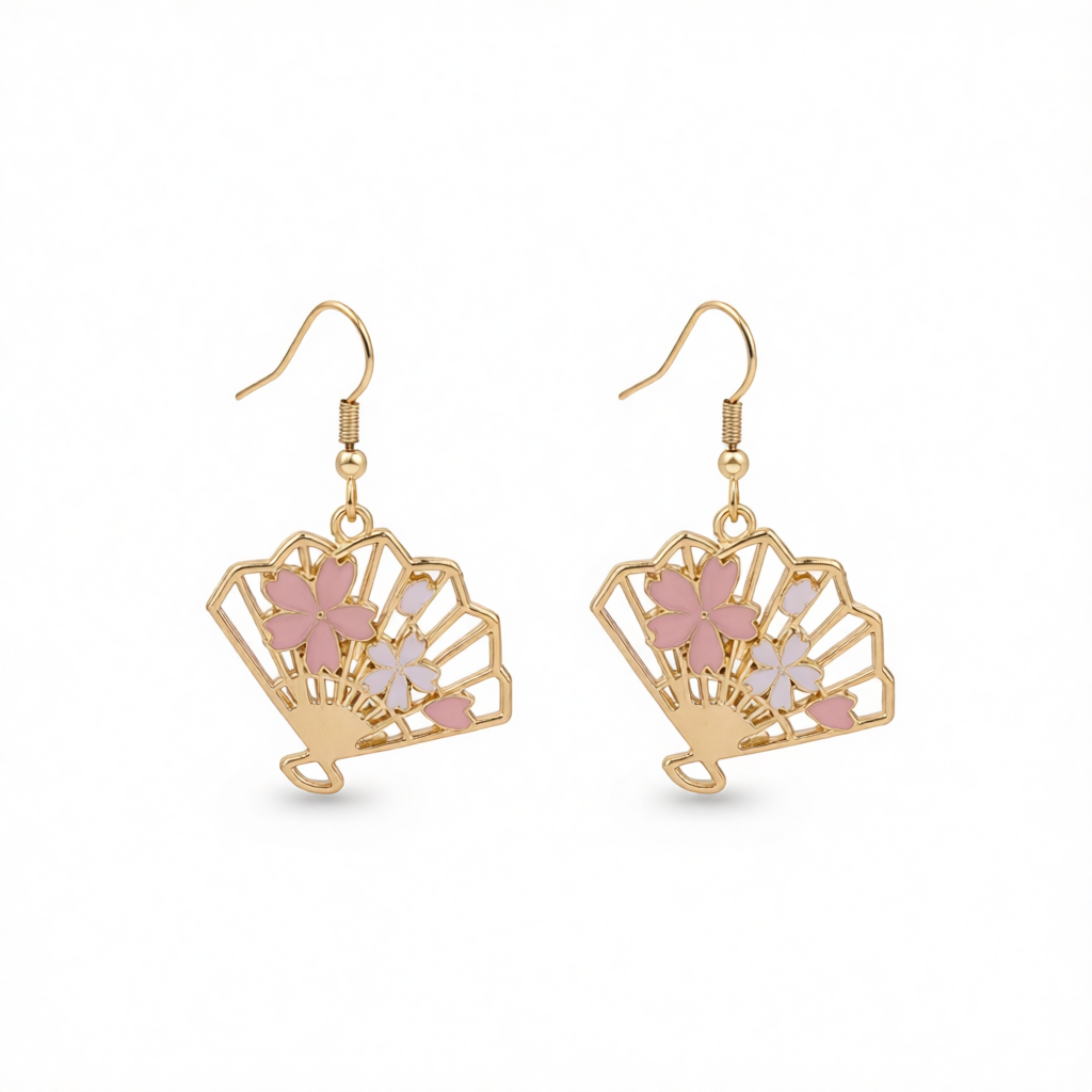 Enamel & 18K Gold-Plated Flower Fan Drop Earrings