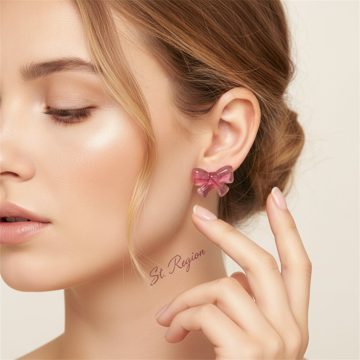 Pink and Silver-Plated Bow Stud Earrings, silver stud earrings for women, everyday style, styled look