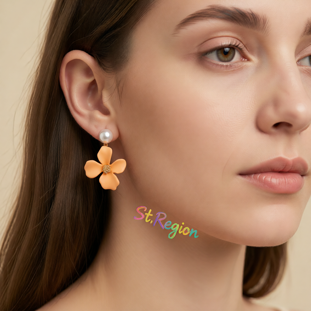 Peach Enamel & Pearl 18K Gold-Plated Floral Drop Earrings