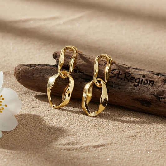 18K Gold-Plated Abstract Interlocked Oval Drop Earrings, gold drop earrings for women, everyday style, front view