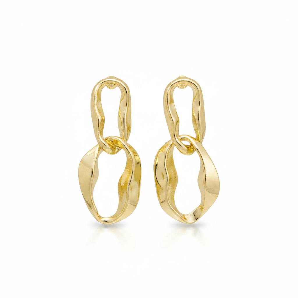 18K Gold-Plated Abstract Interlocked Oval Drop Earrings, gold drop earrings for women, everyday style, side view