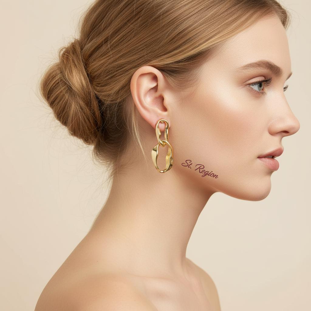 18K Gold-Plated Abstract Interlocked Oval Drop Earrings, gold drop earrings for women, everyday style, styled look