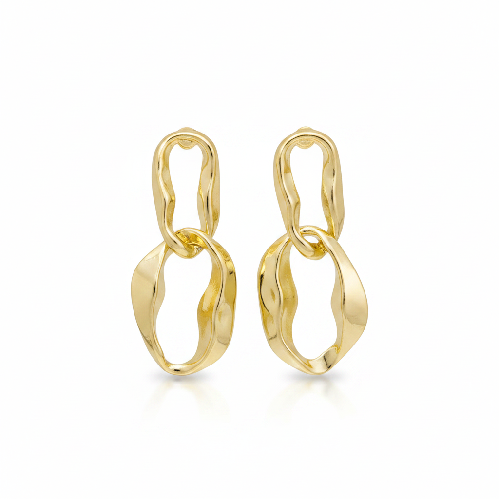 18K Gold-Plated Abstract Interlocked Oval Drop Earrings - Street Region