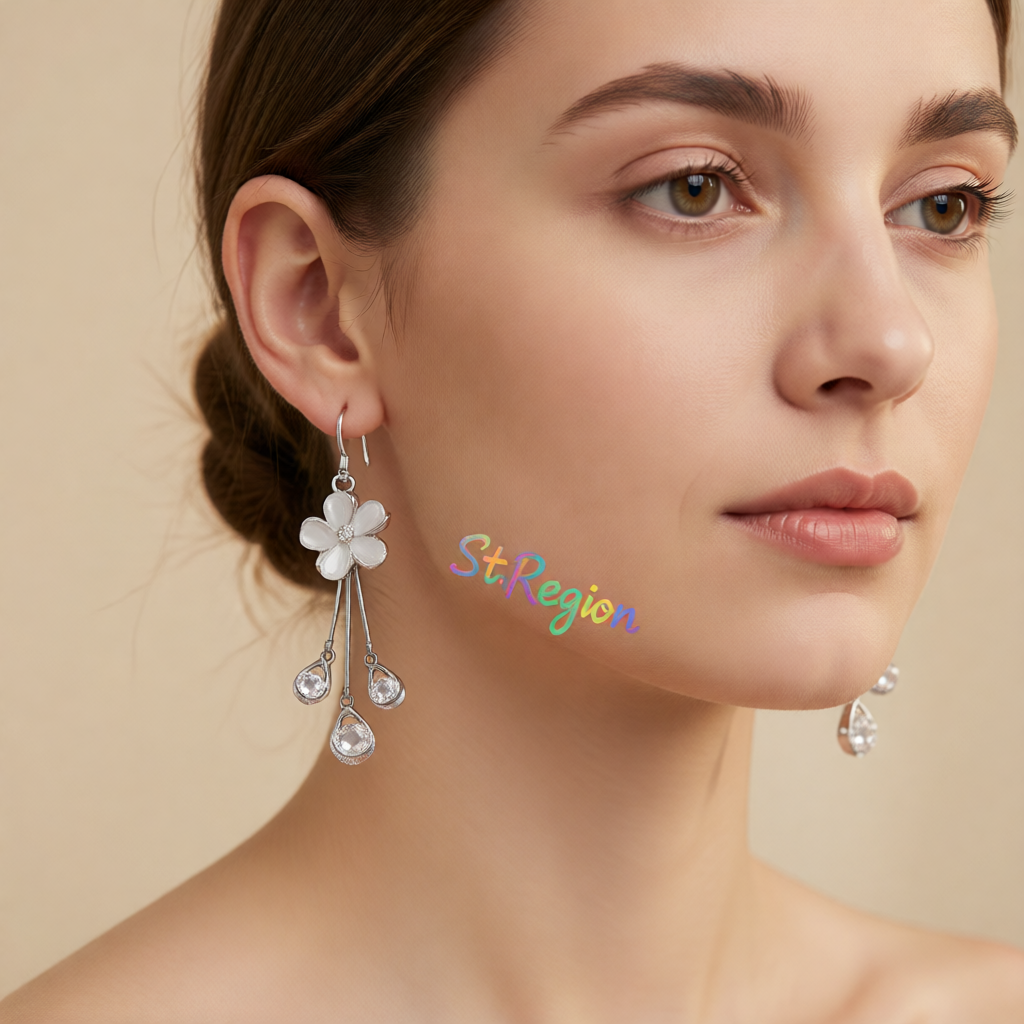 Cateye & Cubic Zirconia Silver-Plated Floral Teardrop Tassel Drop Earrings
