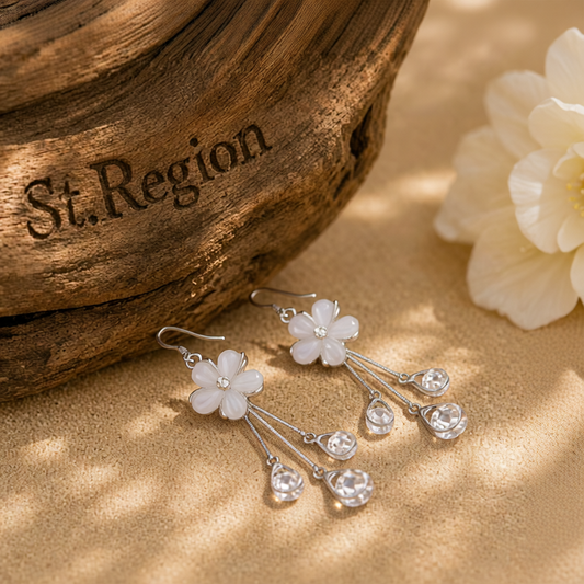 Cateye & Cubic Zirconia Silver-Plated Floral Teardrop Tassel Drop Earrings