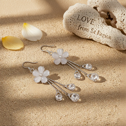 Cateye & Cubic Zirconia Silver-Plated Floral Teardrop Tassel Drop Earrings