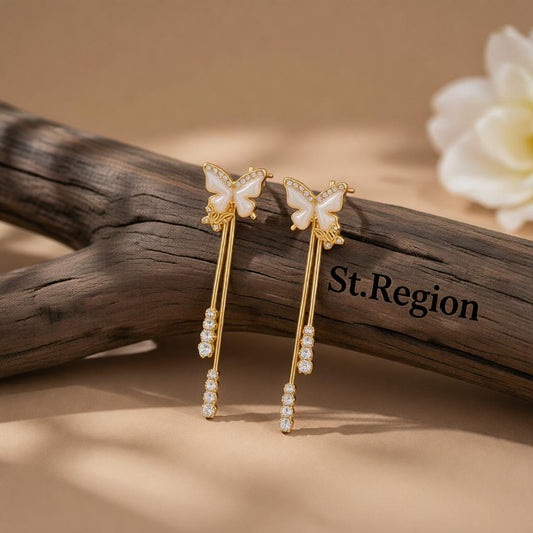 White Enamel & Cubic Zirconia 18K Gold-Plated Butterfly Tassel Drop Earrings
