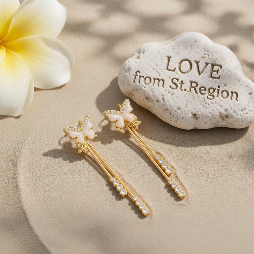 White Enamel & Cubic Zirconia 18K Gold-Plated Butterfly Tassel Drop Earrings
