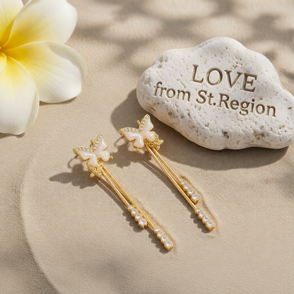 White Enamel & Cubic Zirconia 18K Gold-Plated Butterfly Tassel Drop Earrings