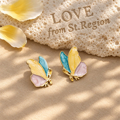 Teal and Yellow Enamel Butterfly Stud Earrings, stud earrings for women, vintage-inspired design, lifestyle look
