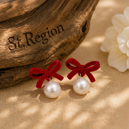 Red Nylon & Pearl 18K Gold-Plated Bow Drop Earrings