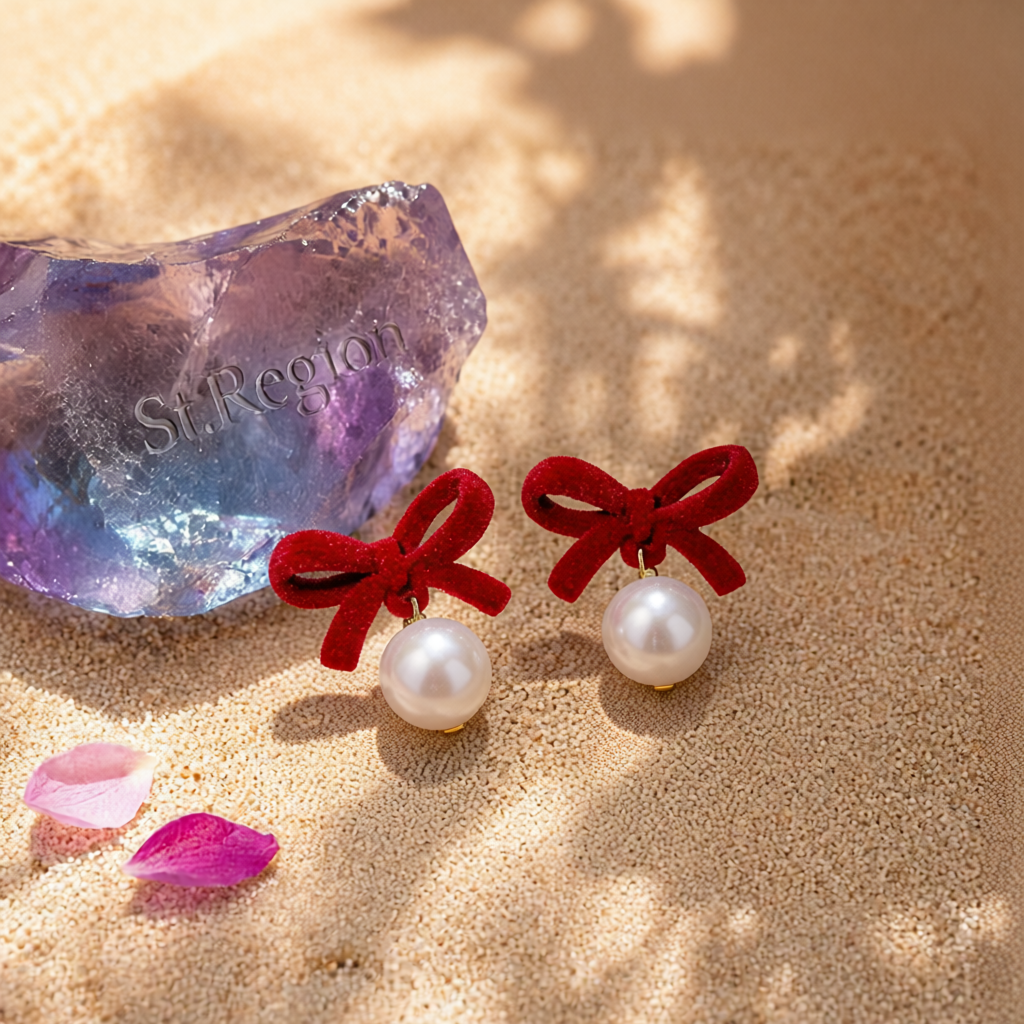 Red Nylon & Pearl 18K Gold-Plated Bow Drop Earrings