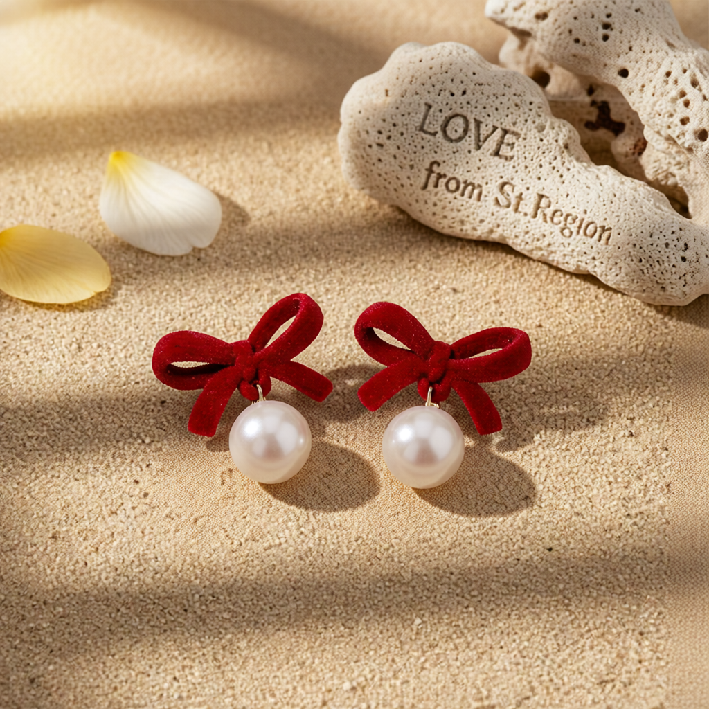 Red Nylon & Pearl 18K Gold-Plated Bow Drop Earrings