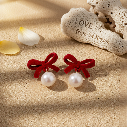 Red Nylon & Pearl 18K Gold-Plated Bow Drop Earrings